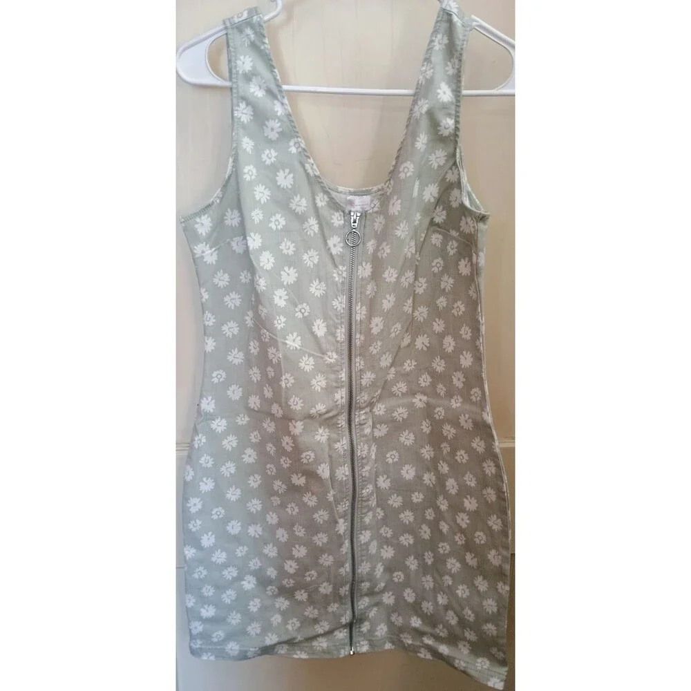 No Boundaries Sage Floral Zip Front Dress Sleeveless Large 11-13